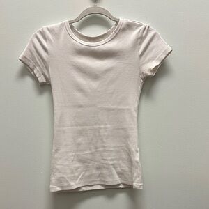 White Ribbed Short Sleeve T-Shirt